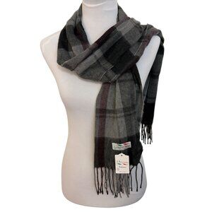 LAccessorio Italian Plaid Wool Blend Scarf Winter Warm Black Gray Purple Unisex